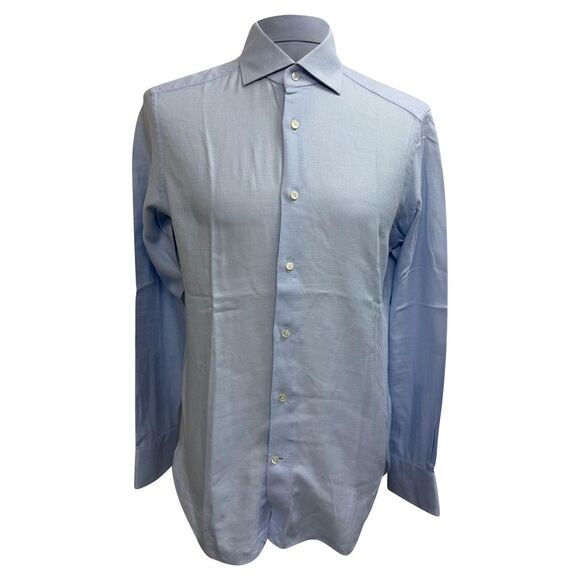 Ermenegildo Zegna Textured Button-Down Shirt in Blue Cotton